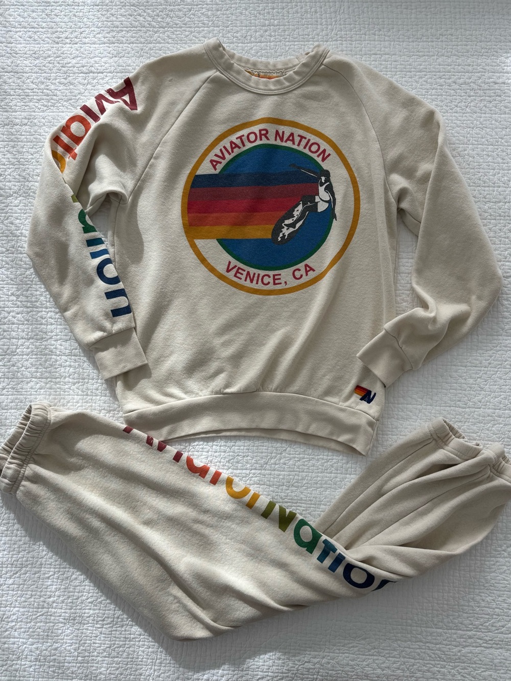 Aviator Nation Cream Sweatpants & Sweatshirt Set